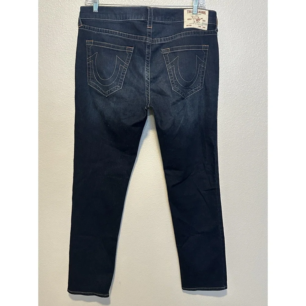 TRUE RELIGION GENO Relaxed Slim Jeans Men's 36Wx34L Dark Wash Hyper Stretch
